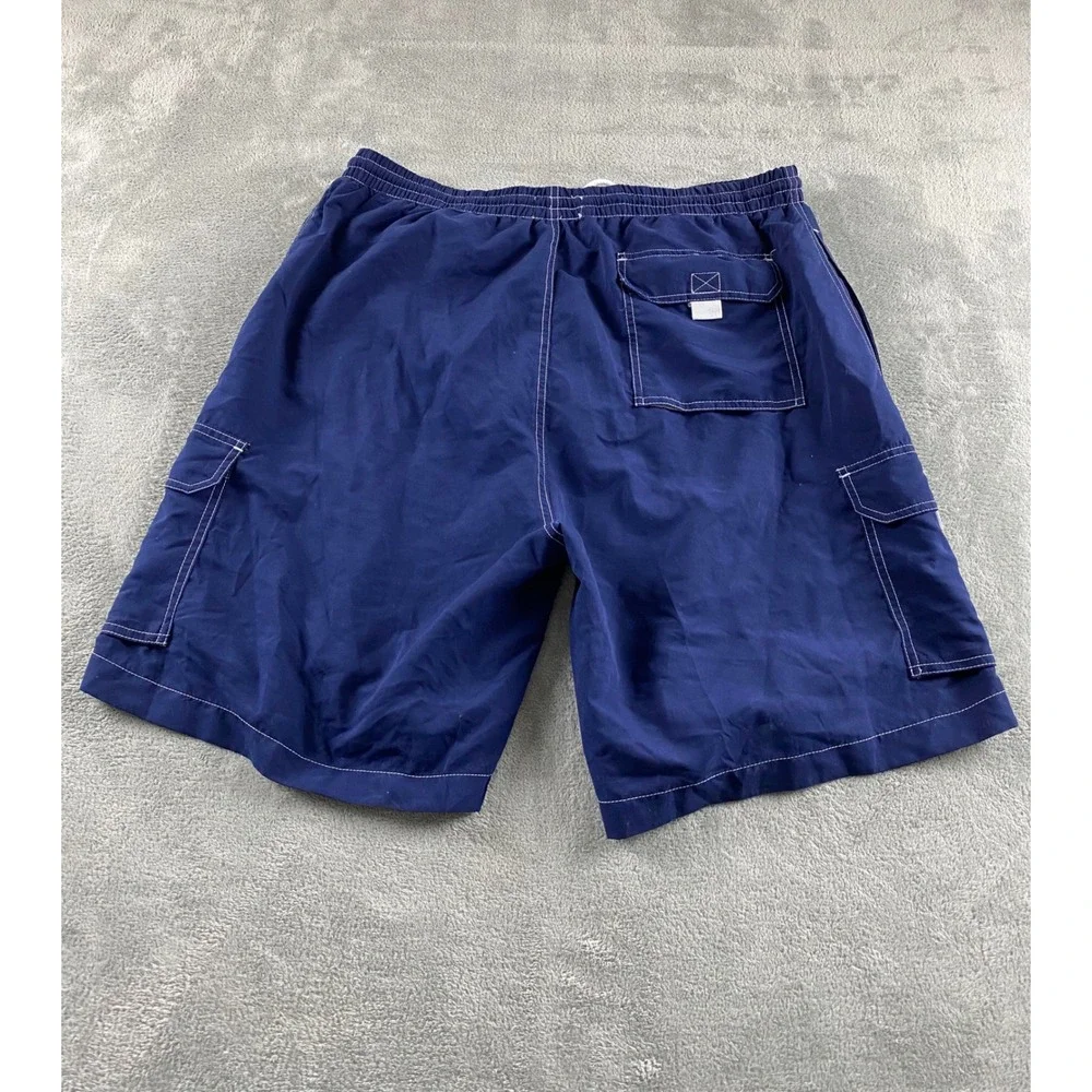Surf Ave Mens XL Navy Blue Cargo‎ Swim Trunks Mesh Lined Contrast Stitch Shorts